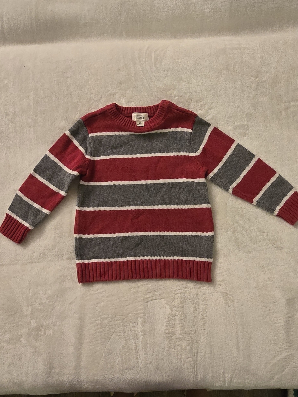 The Children's Place Red, Gray & White Striped Crewneck Sweater
